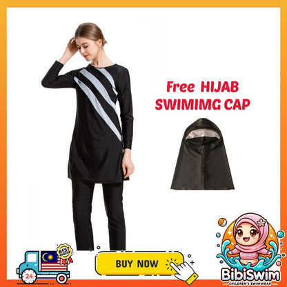 BIBISWIM Plus Size Hijab Swimsuit 6 Stripes