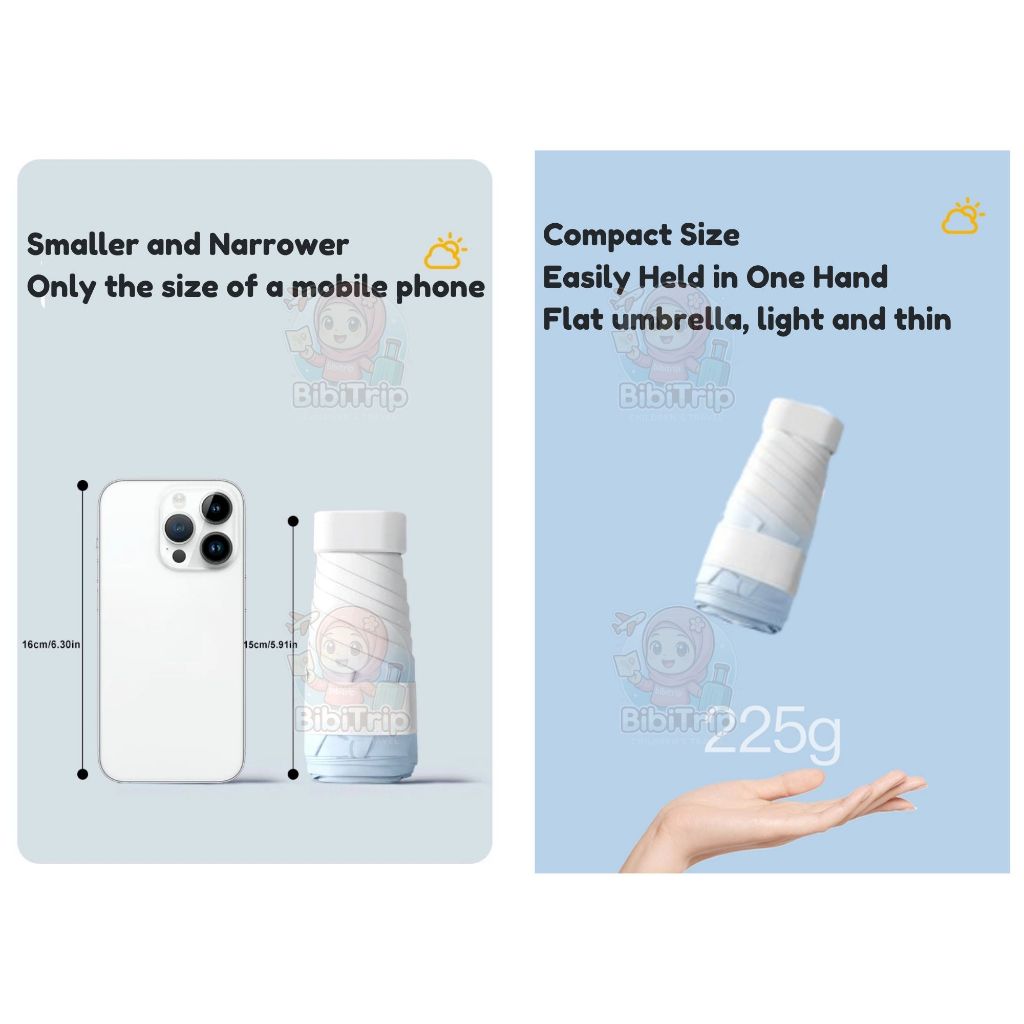 BIBISWIM 6-Rib Mini Pocket Sun Rain Umbrella
