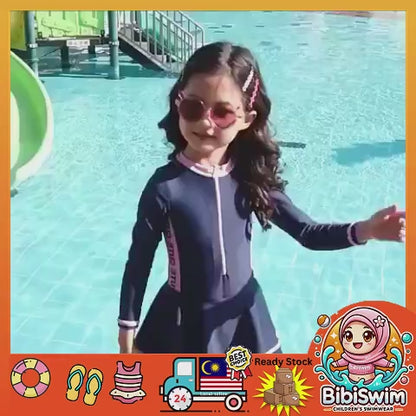 BIBISWIM Kids Girls Swimsuit One-Piece Long Sleeve Swimming Costume