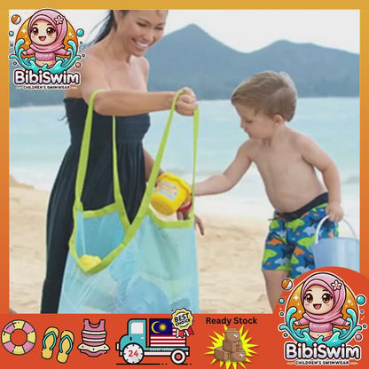 BIBISWIM Beach Bag Mesh Net Toy Bag Picnic Storage Bucket Shell Holding Children Organizer Beg