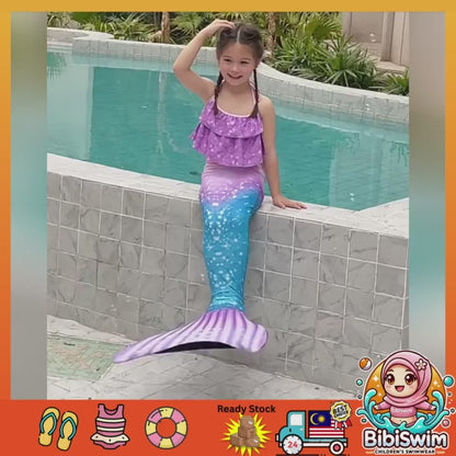 BIBISWIM Girls Mermaid Tail Swimsuit Dress Kids Mermaid Costume Beach & Pool Swimwear