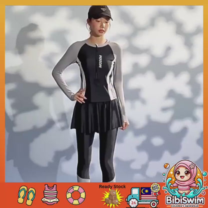 BIBISWIM Women Long Sleeve Swimsuit Skirt | Surf & Snorkeling Swimwear