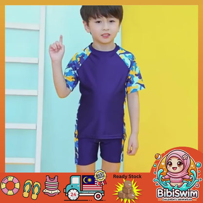 BIBISWIM Swimming Suit Kids Boy Girl Short Sleeve 2 Piece